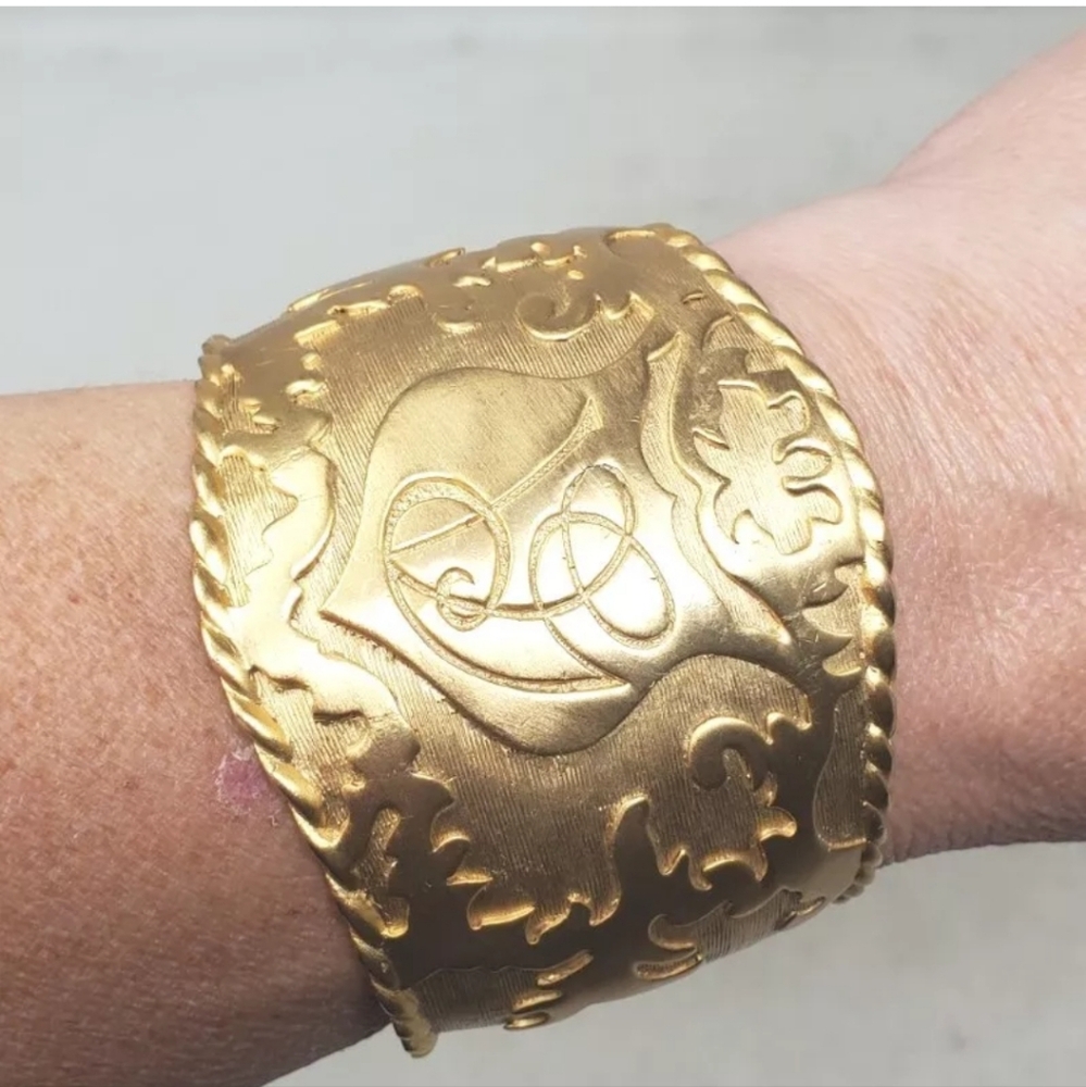 Vintage 1980s/1990s VALENTINO Garavani Cuff Bracelet Monogrammed Crest